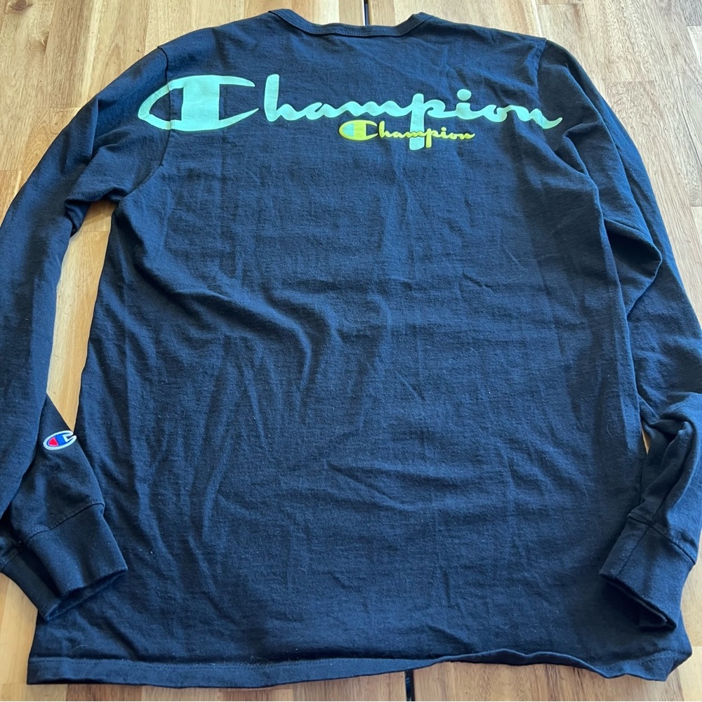 Champion Long Sleeve Shirt Medium Black Neon Logo - Picture 6 of 6